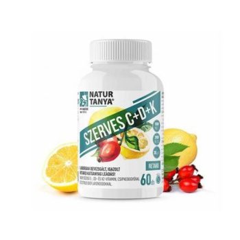   Natur Tanya Szerves C+D+K - Retard 1000mg C-vitamin, 2000IU D3-vitamin, 30 µg természetes natto fermentációjából származó K2-vitamin, csipkebogyó kivonat és citrus bioflavonoidok 