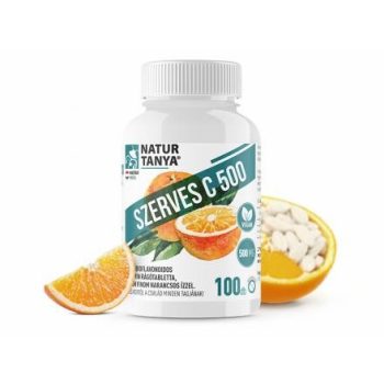   Natur Tanya Szerves C 500 – Kétféle C-vitamin és citrus bioflavonoidok gyomorkímélő rágótablettában, finom narancs ízben 100 db